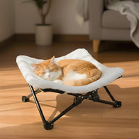 PETKARAY Foldable Cat Hammock Bed - Fluffy White / Elevated Hammock