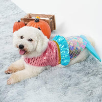 cyeollo Mermaid Dog Halloween Costumes Cute Dog Costume Sequin Birthday Party Pet Clothes Outfit Dressing Up Pet Costumes for Medium Dogs Size L