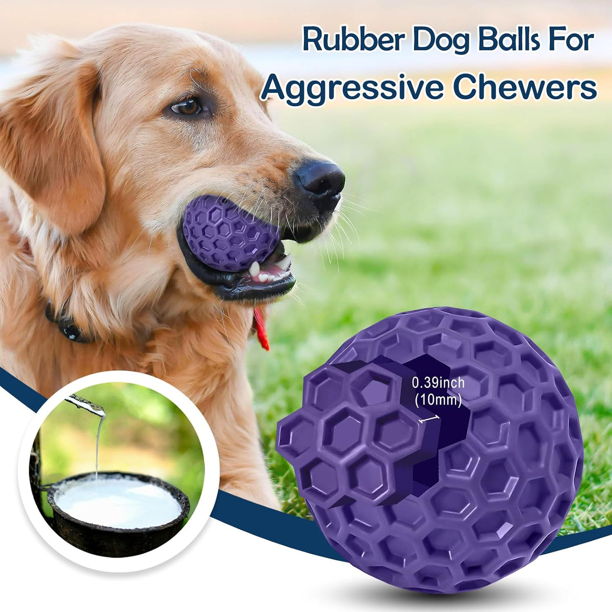 2 Pack Indestructible Squeaky Dog Balls for Aggressive Chewers - Purple+Green - image 3