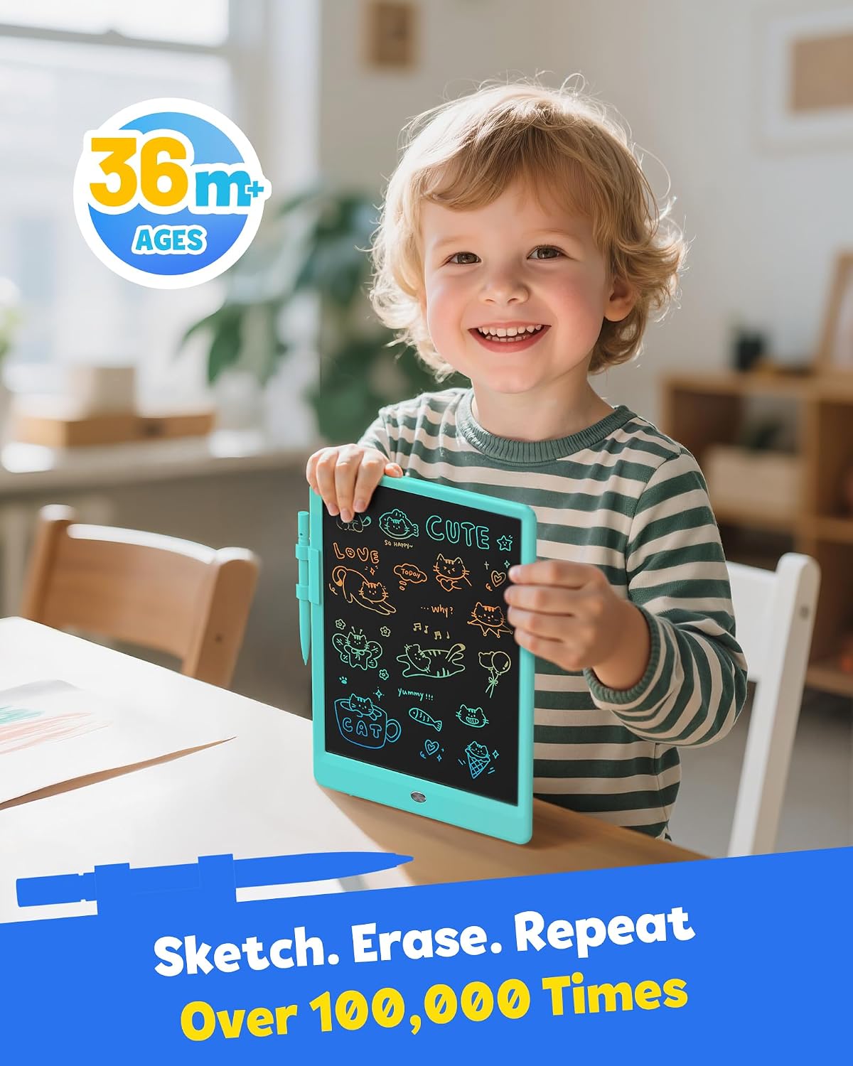 TEKFUN LCD Writing Tablet for Kids, Mess Free Doodle Board - Green / 10 inch - image 4