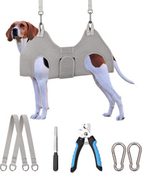 Dog Grooming Hammock Harness, Small Dog Groming Sling - L (56 LB Max) Silver Grey 11-20in
