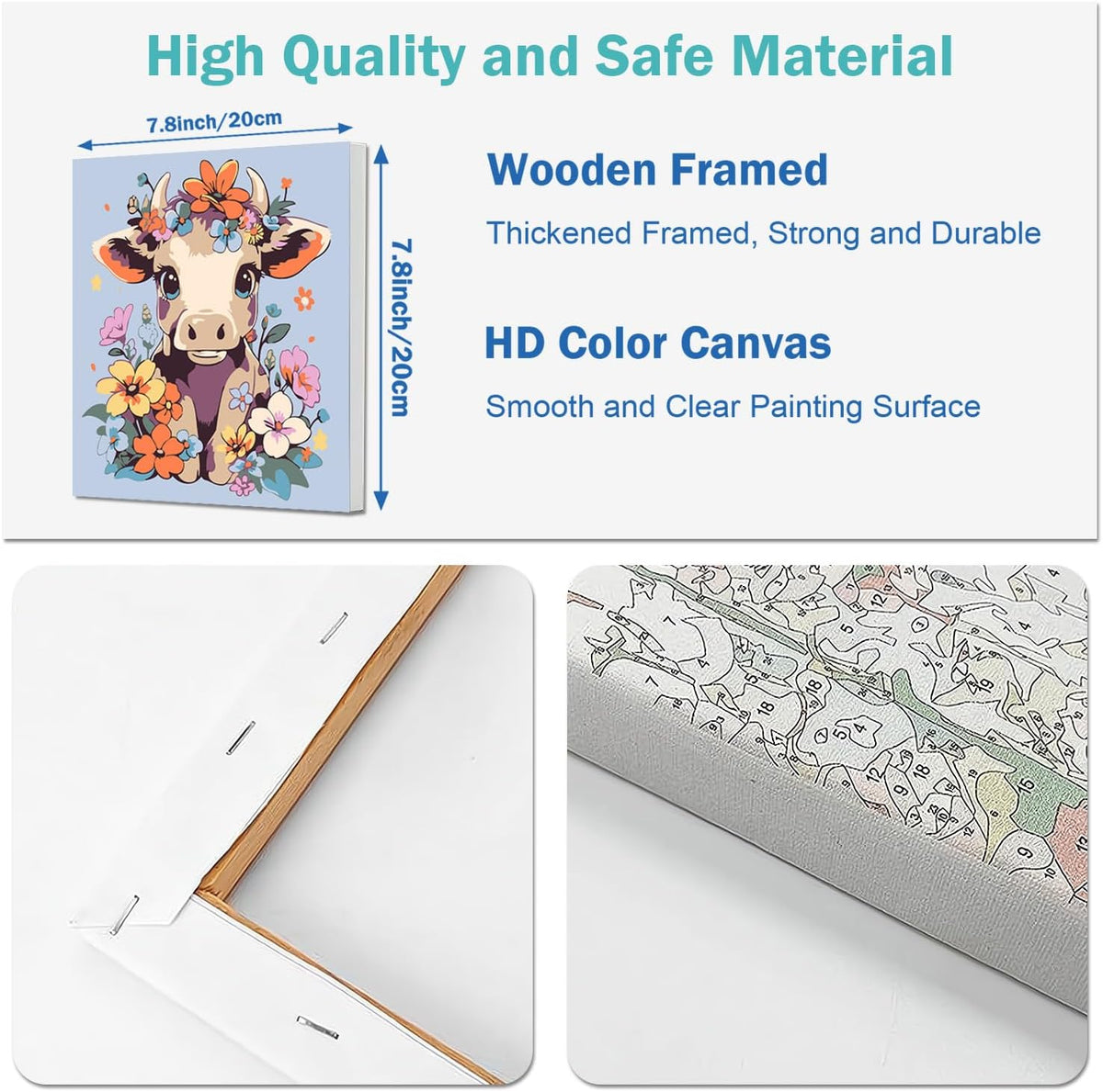 AILIBUT 4 pack paint by numbers kit for kids with framed 8x8 inch canvases - view 8