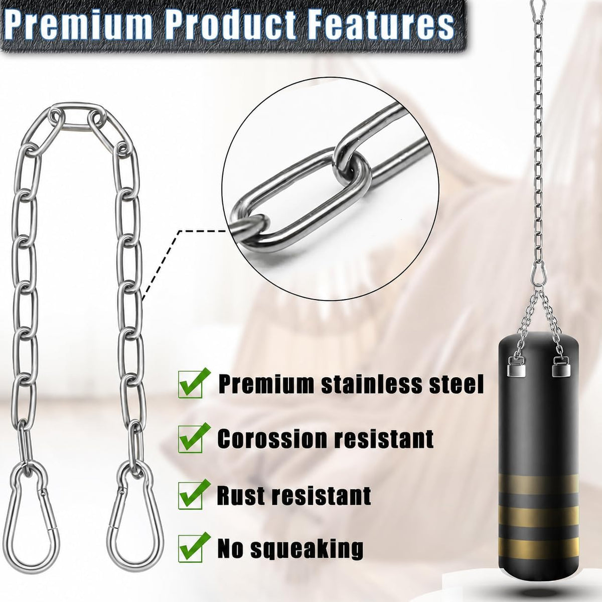 2 Pack Hanging Swing Chain with 4 Carabiners 25in, Swing Chairs - Silver / 25in×4pcs - image 4