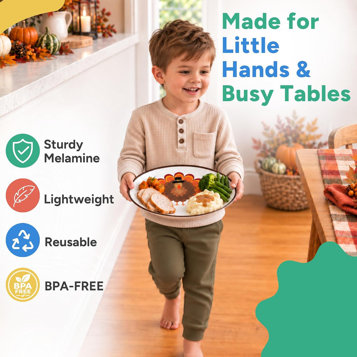 Tiny Expressions Construction Plates for Toddlers, 10" Set of 4 - Multicolor / Thanksgiving - image 4