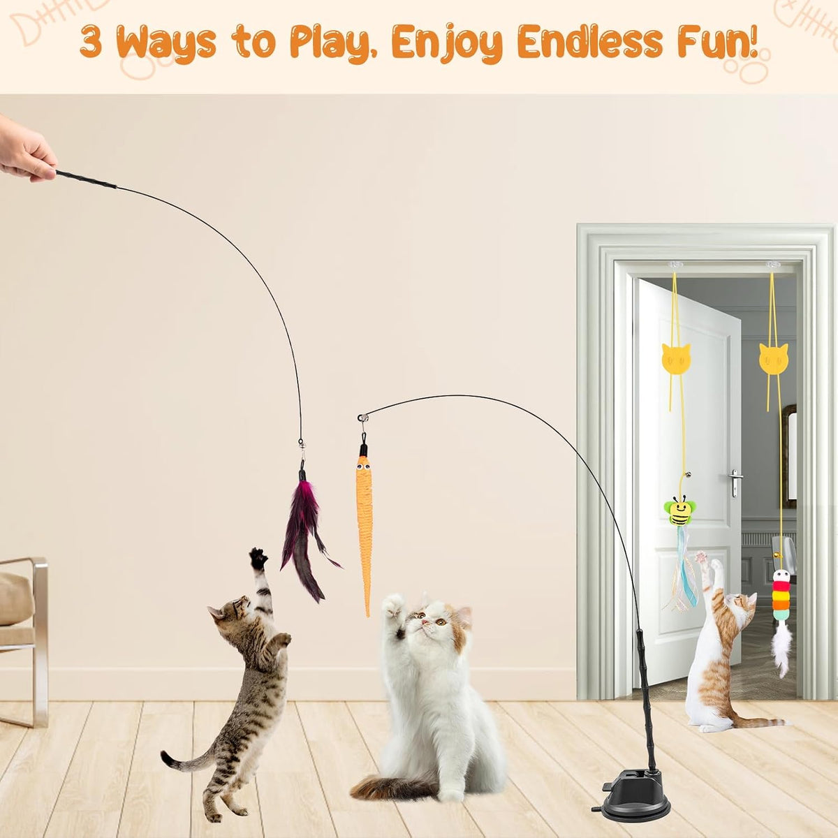 Cat Wand Toy, 2 Play Modes Kitten Teaser Wand - image 2
