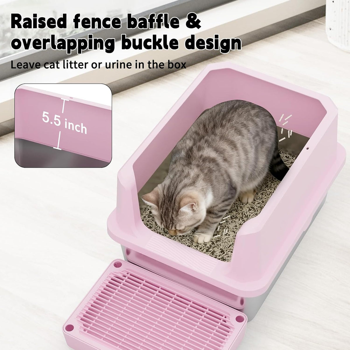 RIZZARI Stainless Steel Litter Box: High Sides for Kittens & Small - Pink - image 4