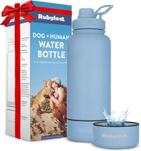 Rubyloo Dog Mom Water Bottle with Detachable Bowl for Dog Lovers – Essentials for Dogs - Solid Dusty Blue