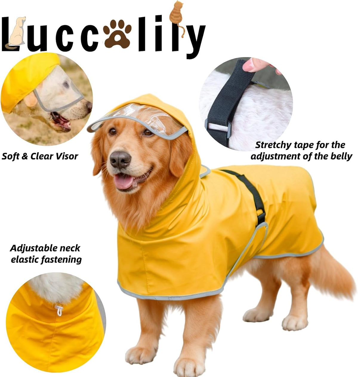 Dog Rain Jacket with Hood for Small Pet - Yellow / Large - image 2