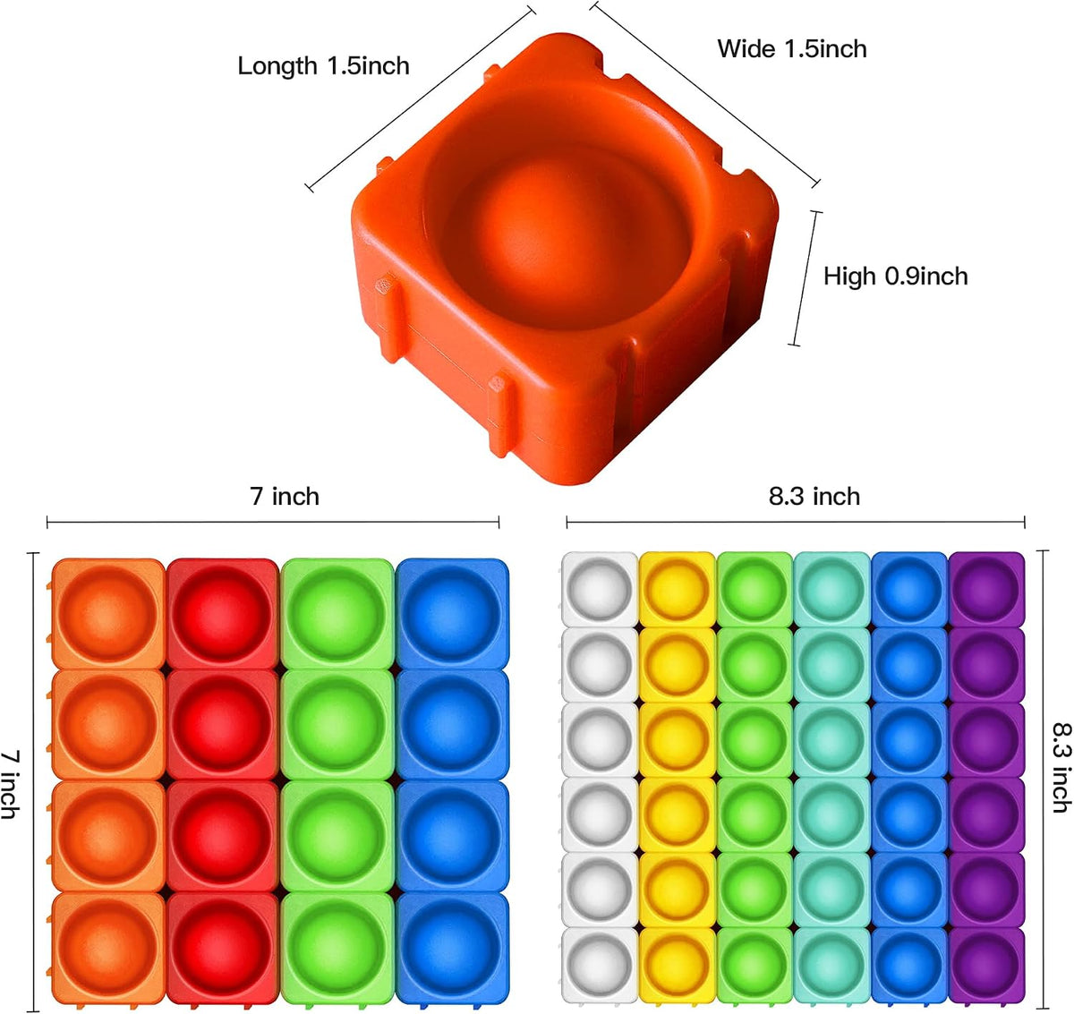 Candisplay giant silicone pop fidget blocks in red, yellow and green, 16 pieces - view 6