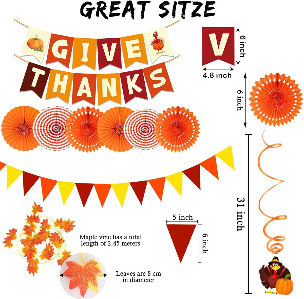 Fecedy Happy Halloween Banner Triangular bunting Paper flower fans - Thanksgiving,orange - image 3