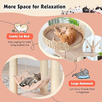 PETSITE Woven Cat Tree, Modern Cat Tower with Hammock & Scratching Posts, Cattail Condo & Top Perch, Cat Activity Tree for Indoor Cats