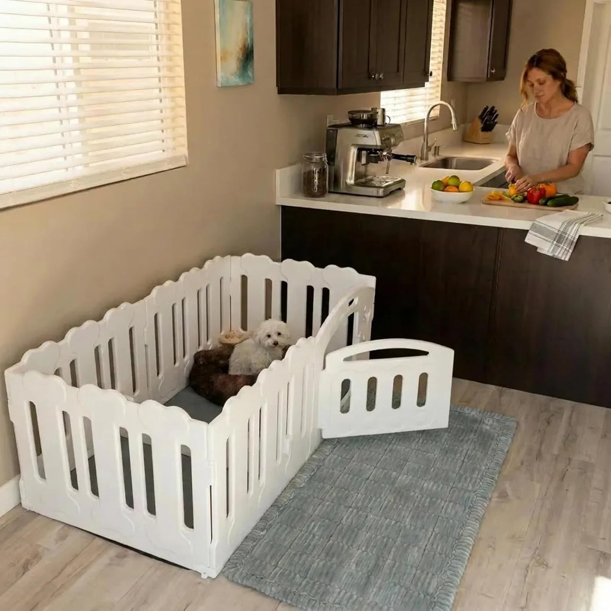 Dog Playpen with Divider & Washable Floor Pad - White / 6-Panel Complete Space – Divider + Washable Pad Included / 24"H - image 2