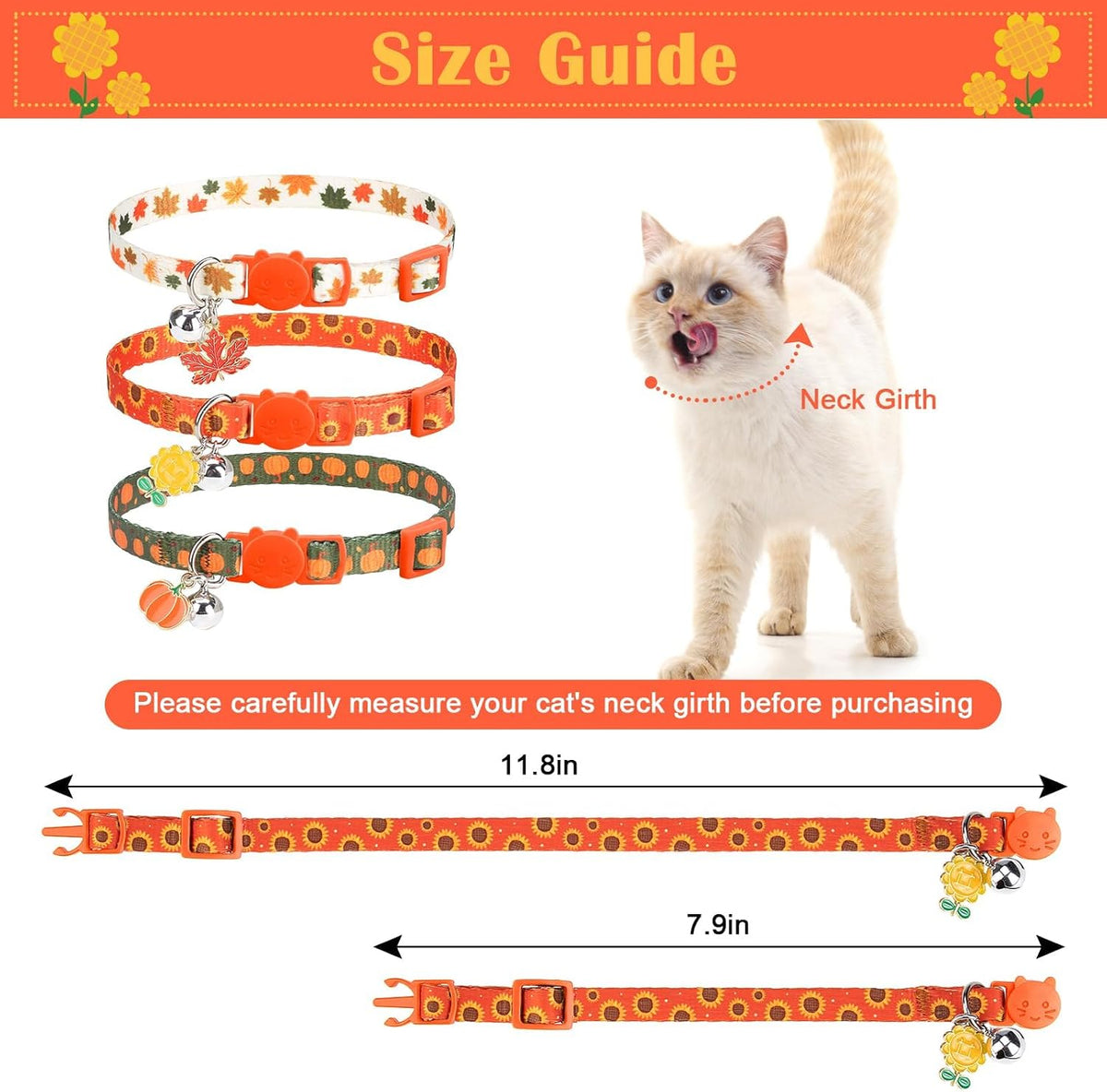 PUPTECK Halloween Cat Collar Breakaway with Bells, Kitten Outfit – Essentials for Cats - Orange / NECK (7.87"-11.8") - image 2