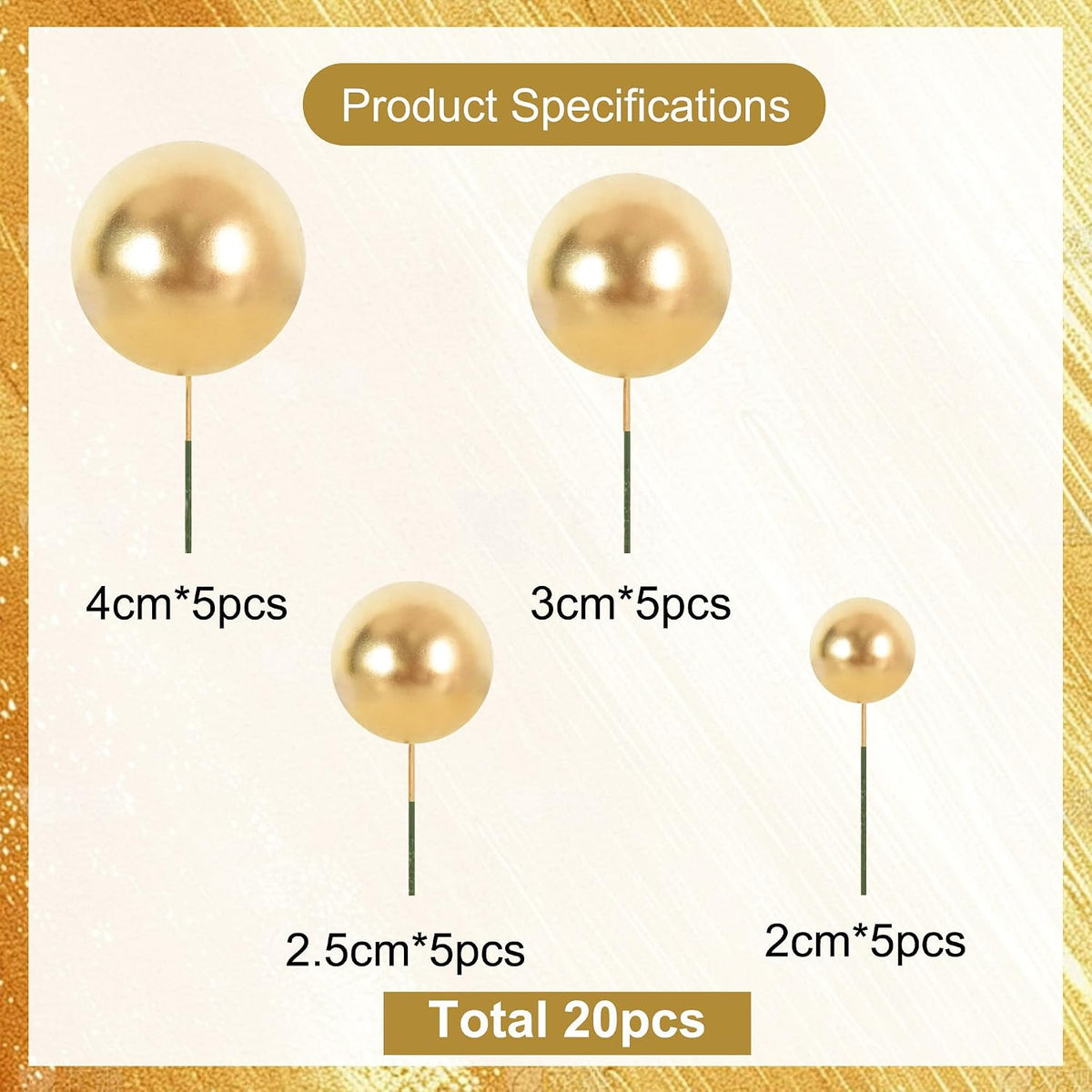 BEISHIDA 20 PCS Gold Mini Ball Cake Toppers Foam Cake Balls - Ball-gold - image 2