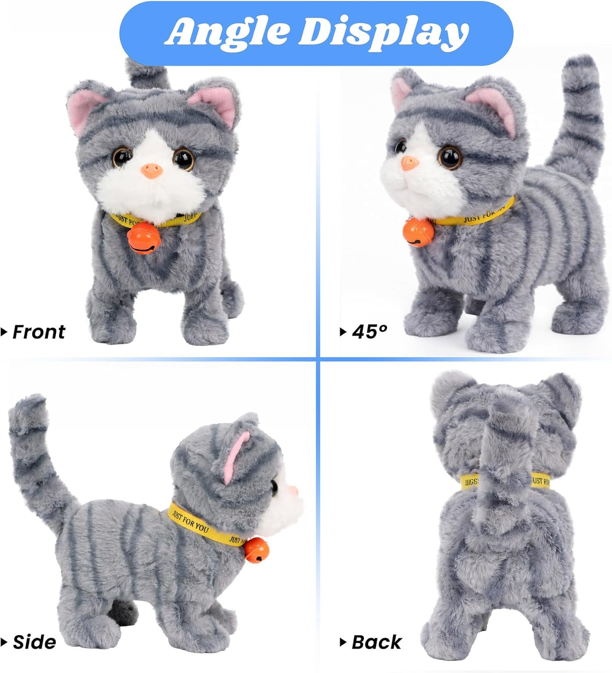 Hopearl Walking Gray Tabby Cat Interactive Electronic Pet Plush Kitty - Cat-Gray - image 4