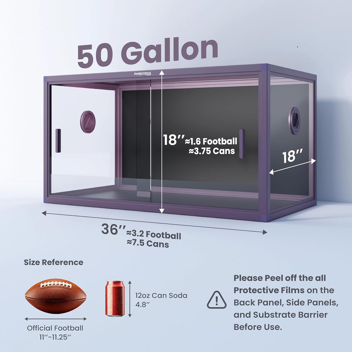 120 Gallon Reptile Tank, Stackable 4x2x2 Reptile Enclosure – Essentials for Reptiles And Amphibians - Royal Purple / 50 Gallon - image 2