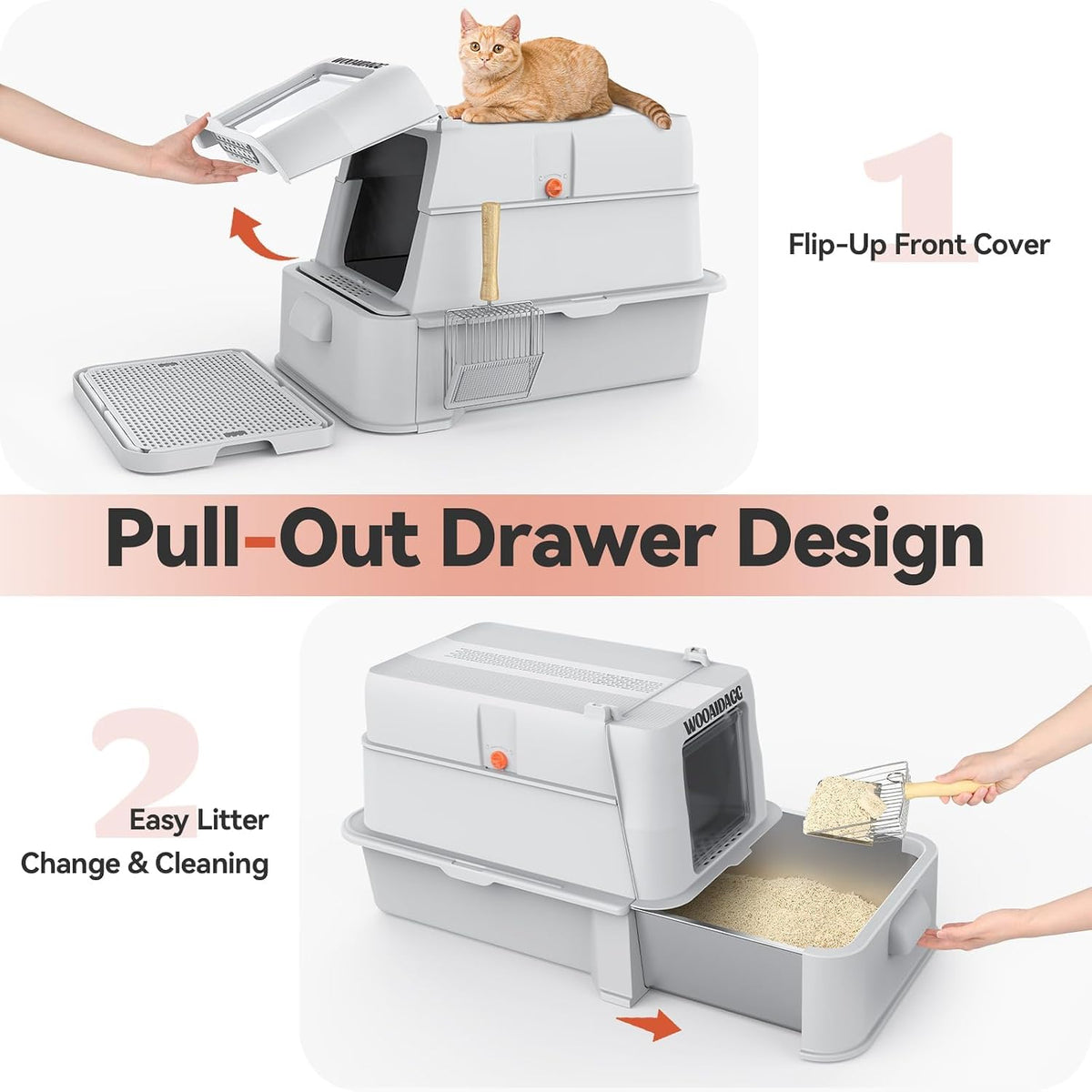 Wooaidagg Enclosed Stainless Steel Cat Litter Box with Odor Control - image 2