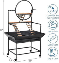 Bird Playstand, 66'' H Inch Birdcage Stand Activity Play Center with Perches and Ladders, Removable Tray, Indoor Outdoor Playground for Parakeet,Cockatiels Conures Parrots, Lockable Caster,Black