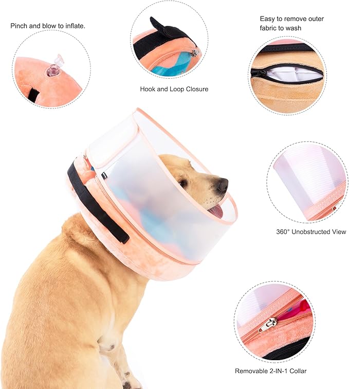 Inflatable Dog Cone Collar with Enhanced Anti-Licking, Soft Neck Donut for Dogs Cats, Recovery Pet Cone Collar After Surgery for Large Medium Small Dogs (Donut Blue, Medium+)
