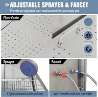 50" Dog Washing Station, Professional Stainless Steel Dog Bathing Station, Equipped/W Three Anti-Slip Steps, Removable Door, Upgraded Spray Nozzle&Hose - for Home, Pet Grooming Salon (50" Left ramp)