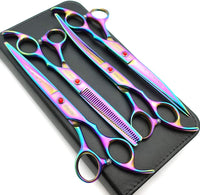 7.0in Titanium Professional dog Grooming Scissors set - Rainbow