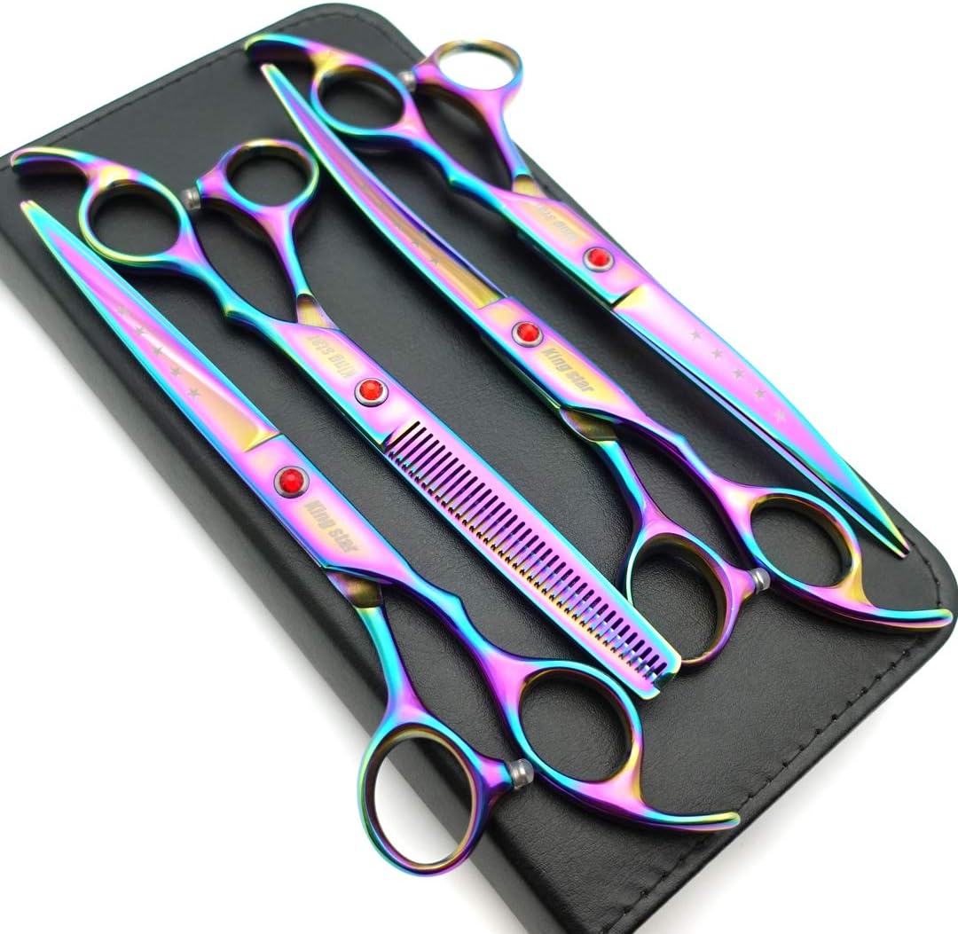 7.0in Titanium Professional dog Grooming Scissors set - Rainbow
