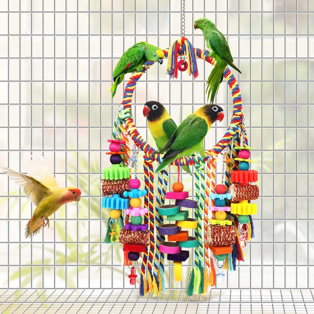 Bird Toys Bird Rope Ring Swing Perch with Corn Cob Cardboard Bagels - image 3