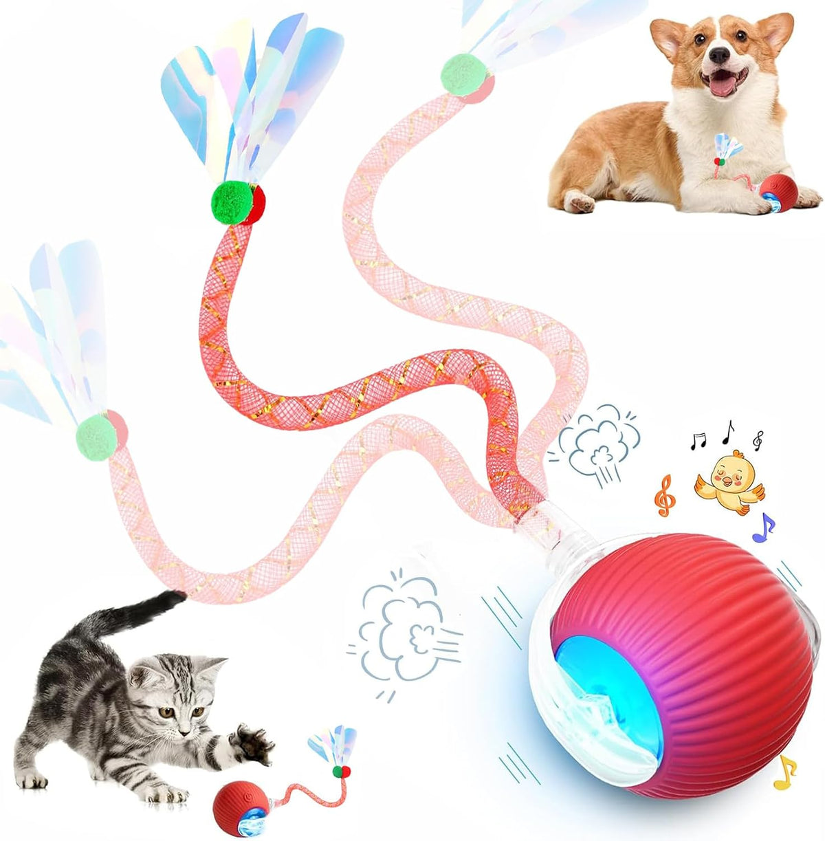 2 Packs Speed 2.0 Tail Interactive Cat Toys for Indoor Cats - Red