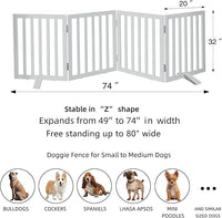 ZJSF Freestanding Indoor Dog Gate for House Foldable Wood White Puppy Gate for Doorways Pet Gate for Stairs Extra Wide Pet Fence 32" Height 4 Panels