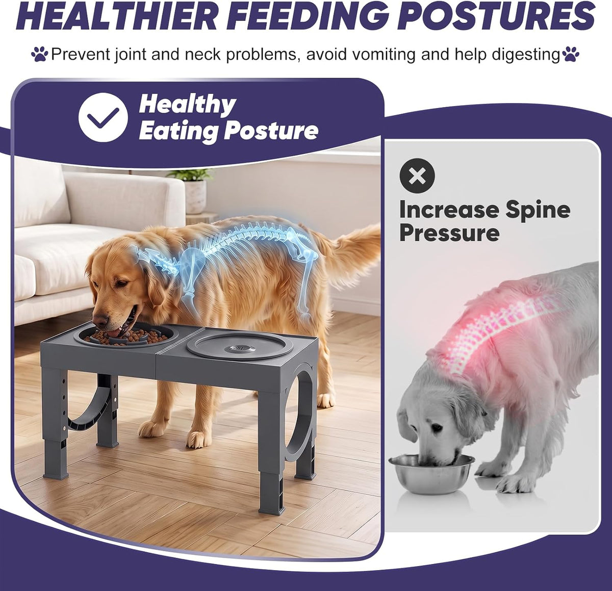 XIAZ Elevated Dog Bowls Large Breed Raised Dogs Bowl Stand - D-Grey / Premium - image 3