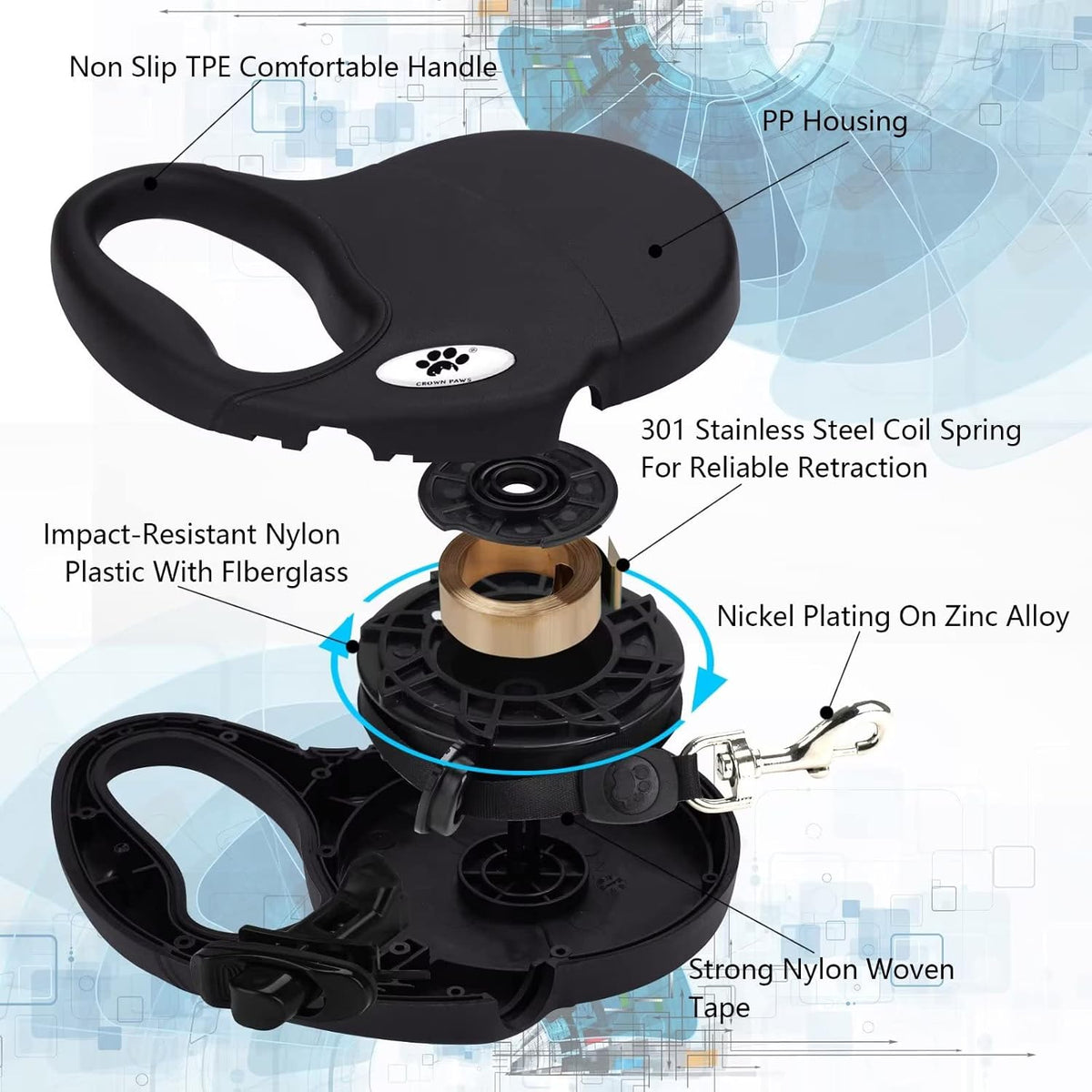 16ft Retractable Dog Leash for Large Breed Dogs up to 110 lbs - Medium / Black - image 4