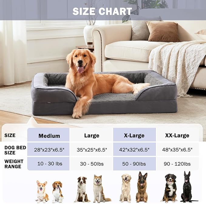 INVENHO Orthopedic Large Dog Bed, Washable Waterproof, Egg-Crate Foam Dog Couch Bed with Washable Removable Cover, Waterproof Lining and Nonskid Bottom