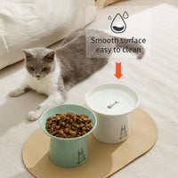 6.5 Inch Extra Wide Ceramic Elevated Cat Bowls - White & Green - image 2