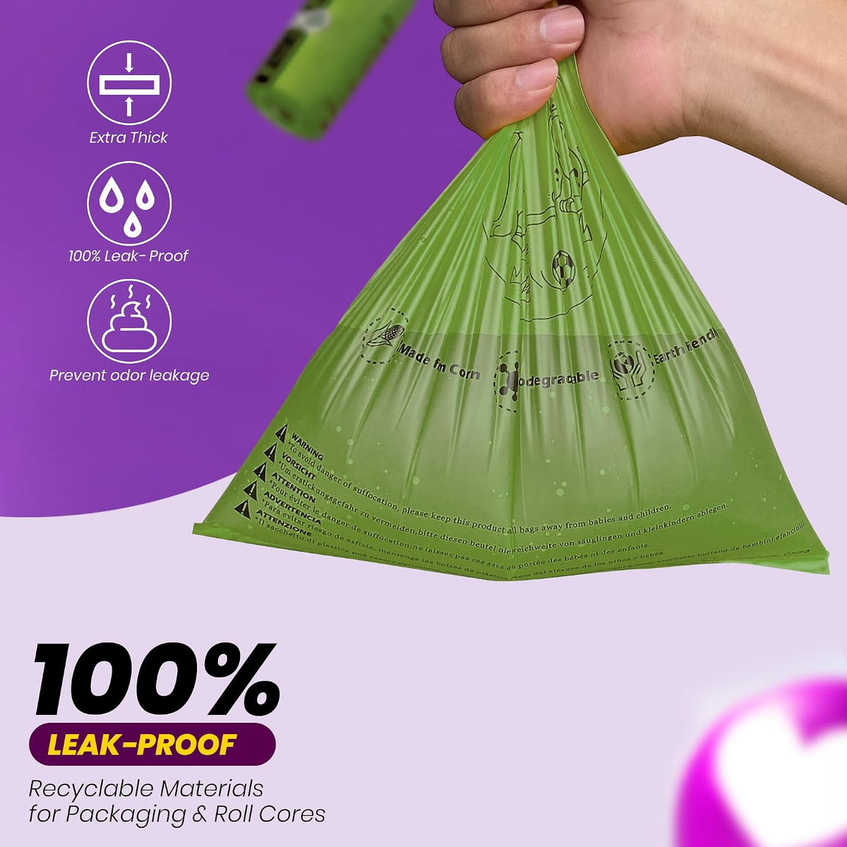 Dog Poop Bags-150 Counts with Leash Dispenser, 10 Rolls - Green / 1 Count (Pack of 150) - image 3