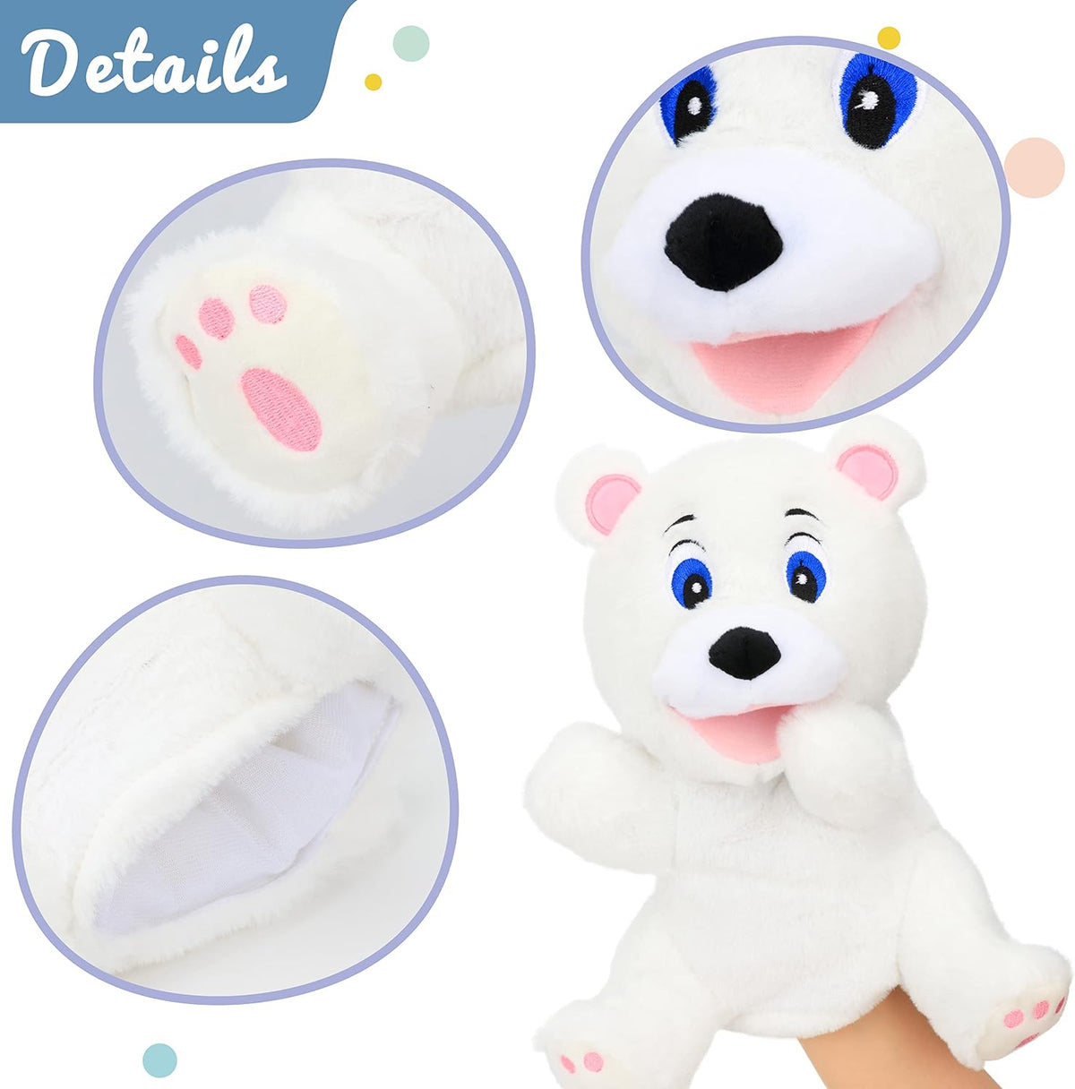 Hopearl white plush unicorn hand puppet with open movable mouth, 12 inches - view 13