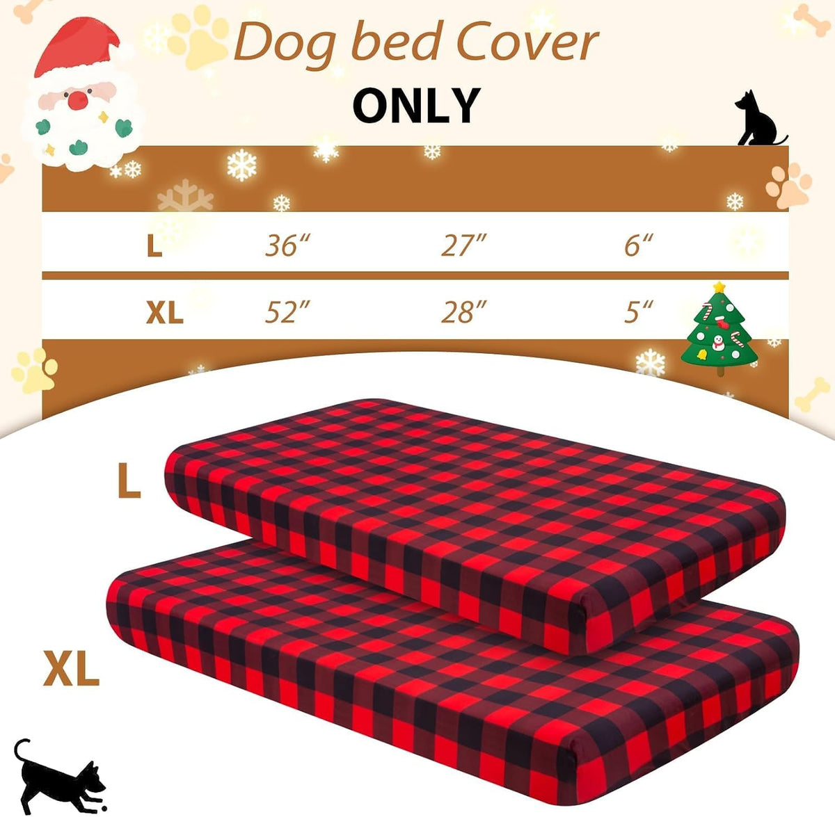 Dog Bed Covers Replacement Washable Elastic Edged 36" x 27" x 6" – Essentials for Dogs - Red Lattice / 36.0"L x 27.0"W x 6.0"Th - image 3