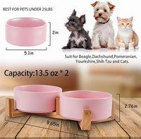 Petygooing Ceramic Cat Dog Bowl Set with Stand,Pink Pet Food and Water Dish,Small Dog Bowls Anti Slip Set of 2 Cat Bowls Pet Food Dishes Pet Bowl Small Size Pet (13.5OZ/5.1 in)