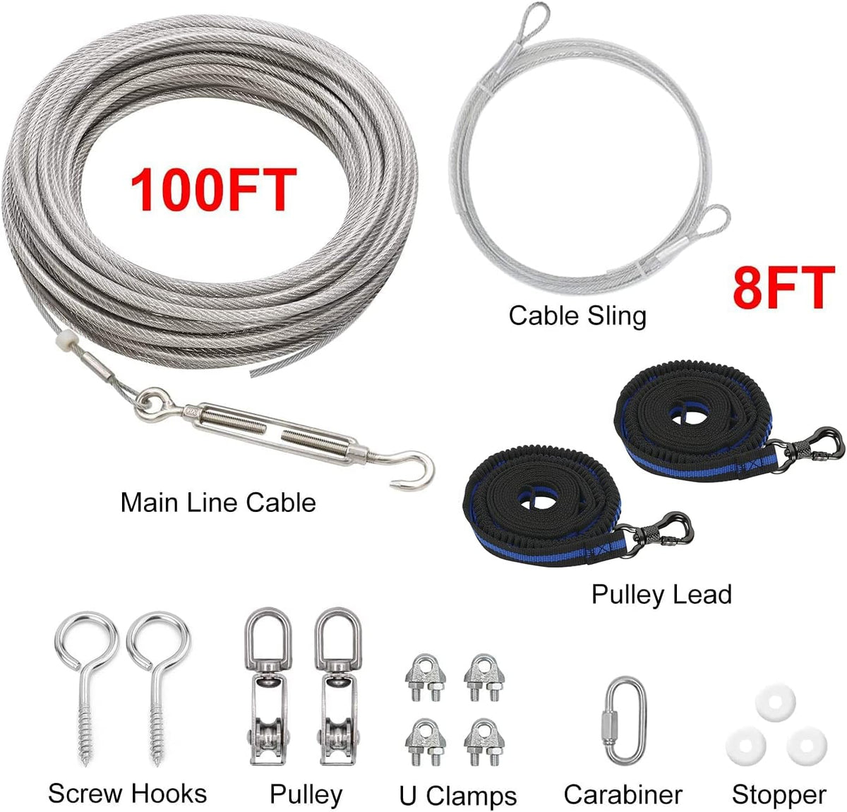 XiaZ Dog Tie Out Cable, Pet Lead for Yard, Camping, Outdoor - 100ft for 2 dog / Silver - image 2