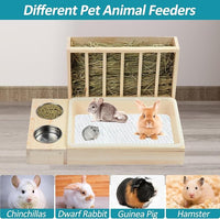 MOBYKE 3 in 1 Rabbit Hay Feeder with Litter Box, Wood, Mess Proof, for Guinea Pig, Chinchillas, Hamster, Dwarf Rabbit