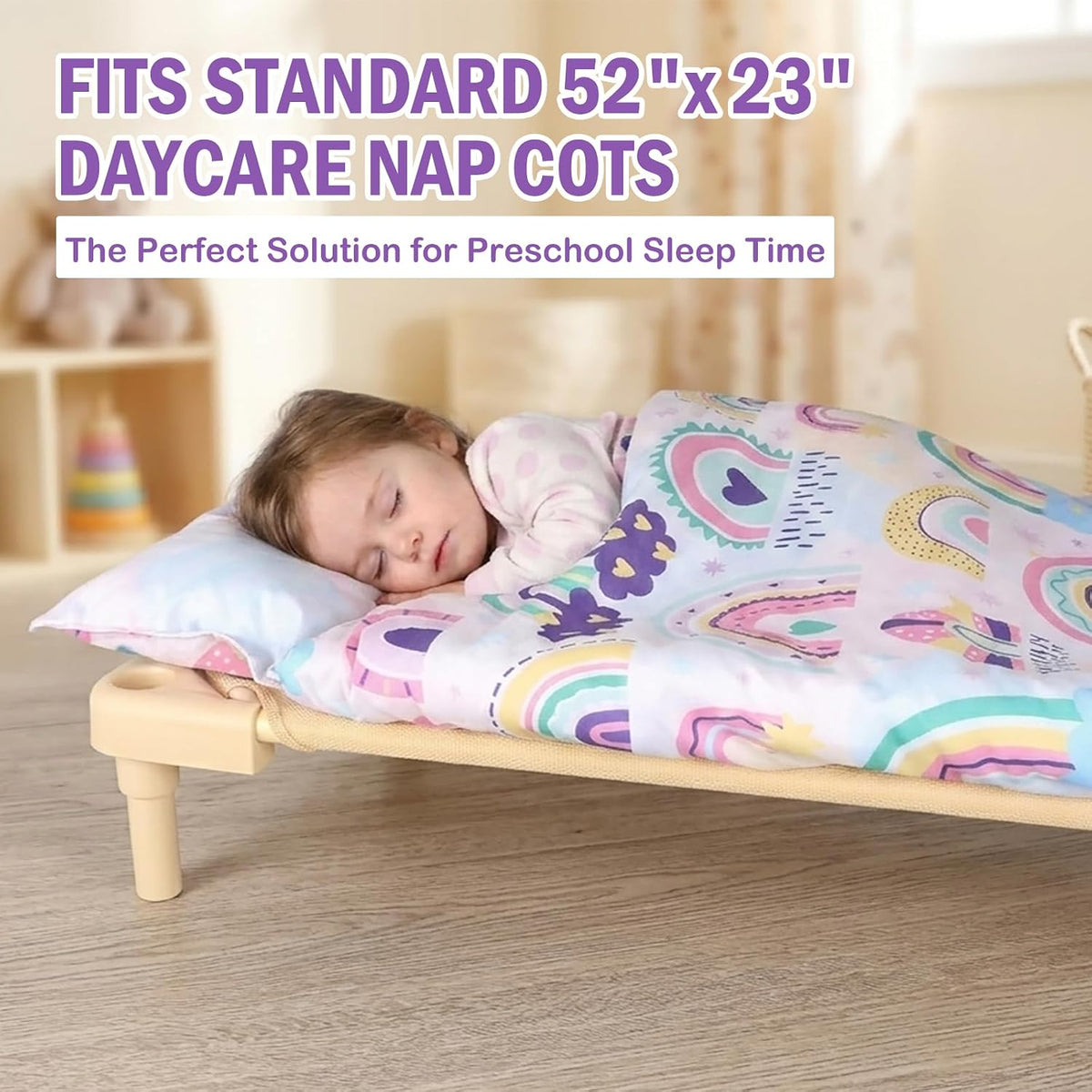 Toddler Nap Mat with Removable Pillow & Soft Blanket - Rianbow - image 4