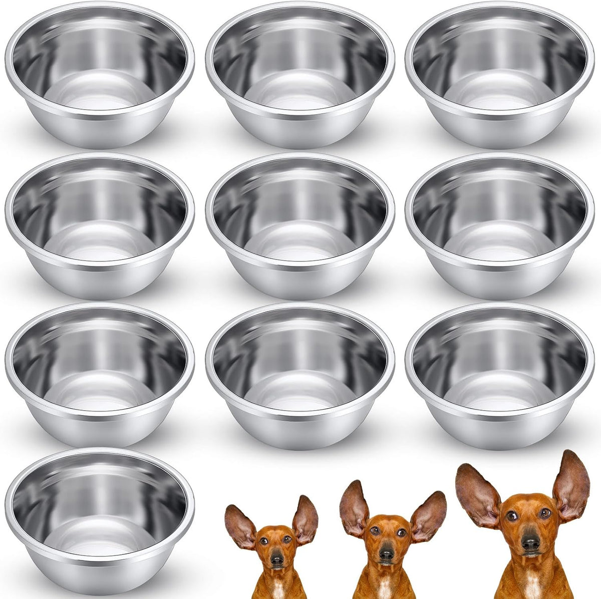 10 Pcs 8 Cup Metal Dog Bowls Stainless Steel Food Dish – Essentials for Dogs - 10