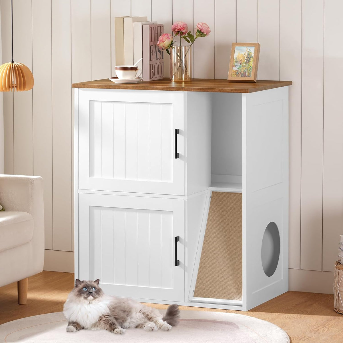 MAHANCRIS Litter Box Enclosure for 2 Cats - White and Walnut - image 2