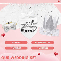 SCENEREAL Dog Wedding Outfit Dress with Bandana Bowite Collar and Crown Hat Set for Dog Girls, Puppy Kitty Party Supplies, Tutu Skirt Costume for Small Medium Large Dogs Girl Cats
