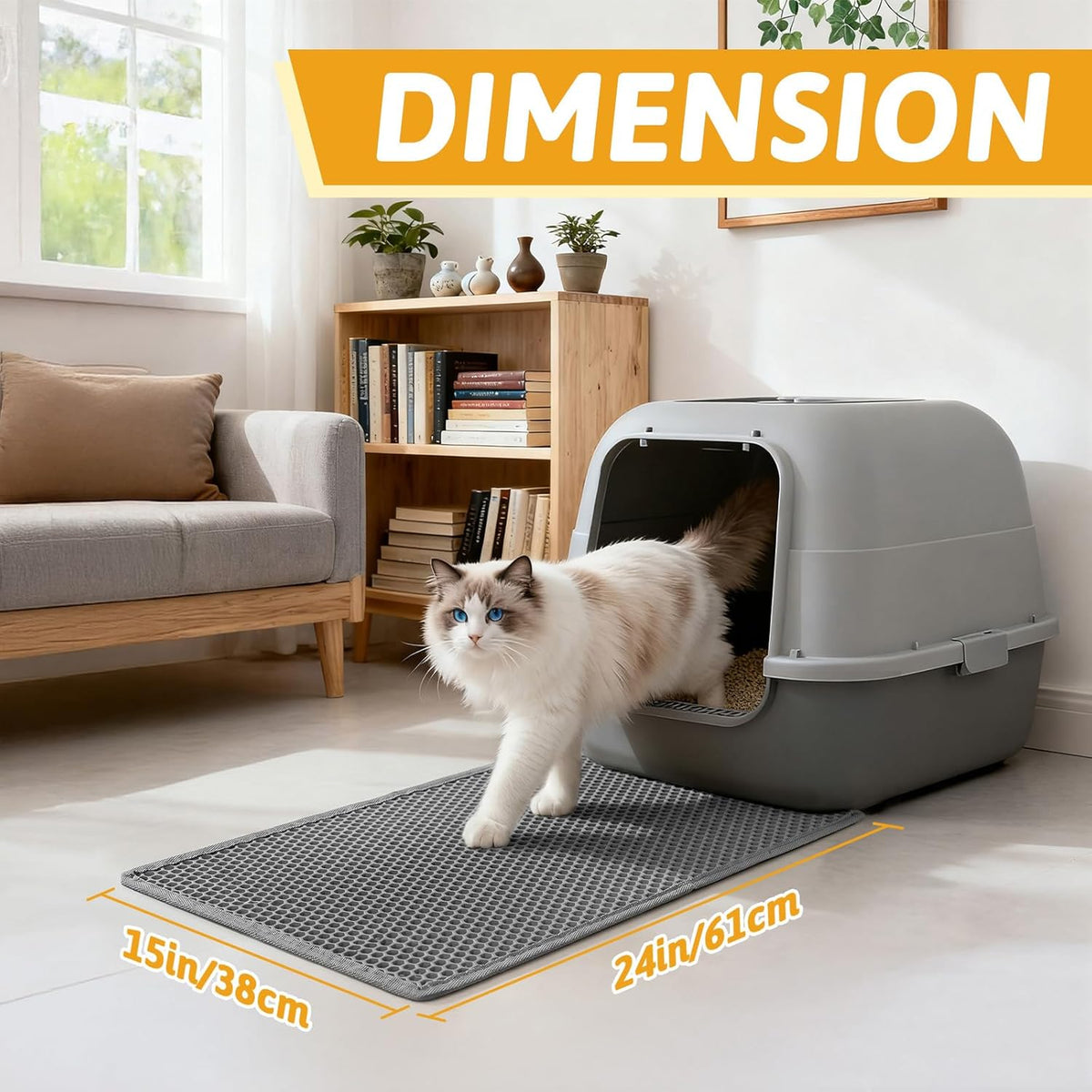 Pieviev Cat Litter Mat, Double-Layer Waterproof Litter Trap - Gray / 24x15 Inch - image 2