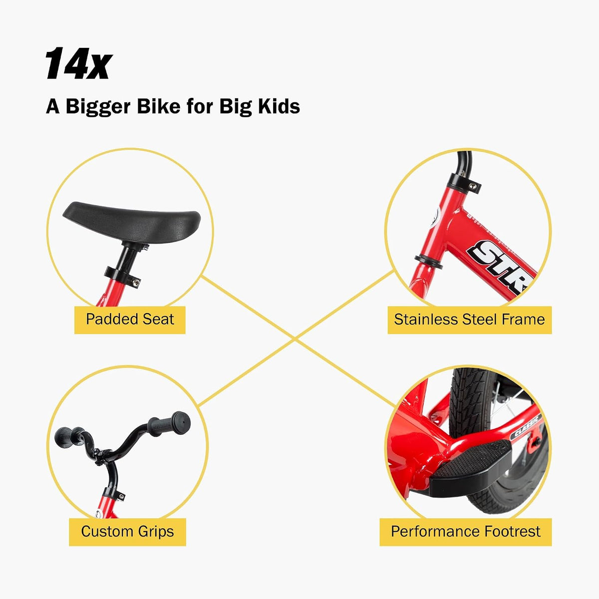 Strider 14x classic balance bike in Rocket Red for kids ages 3 to 6 - view 7