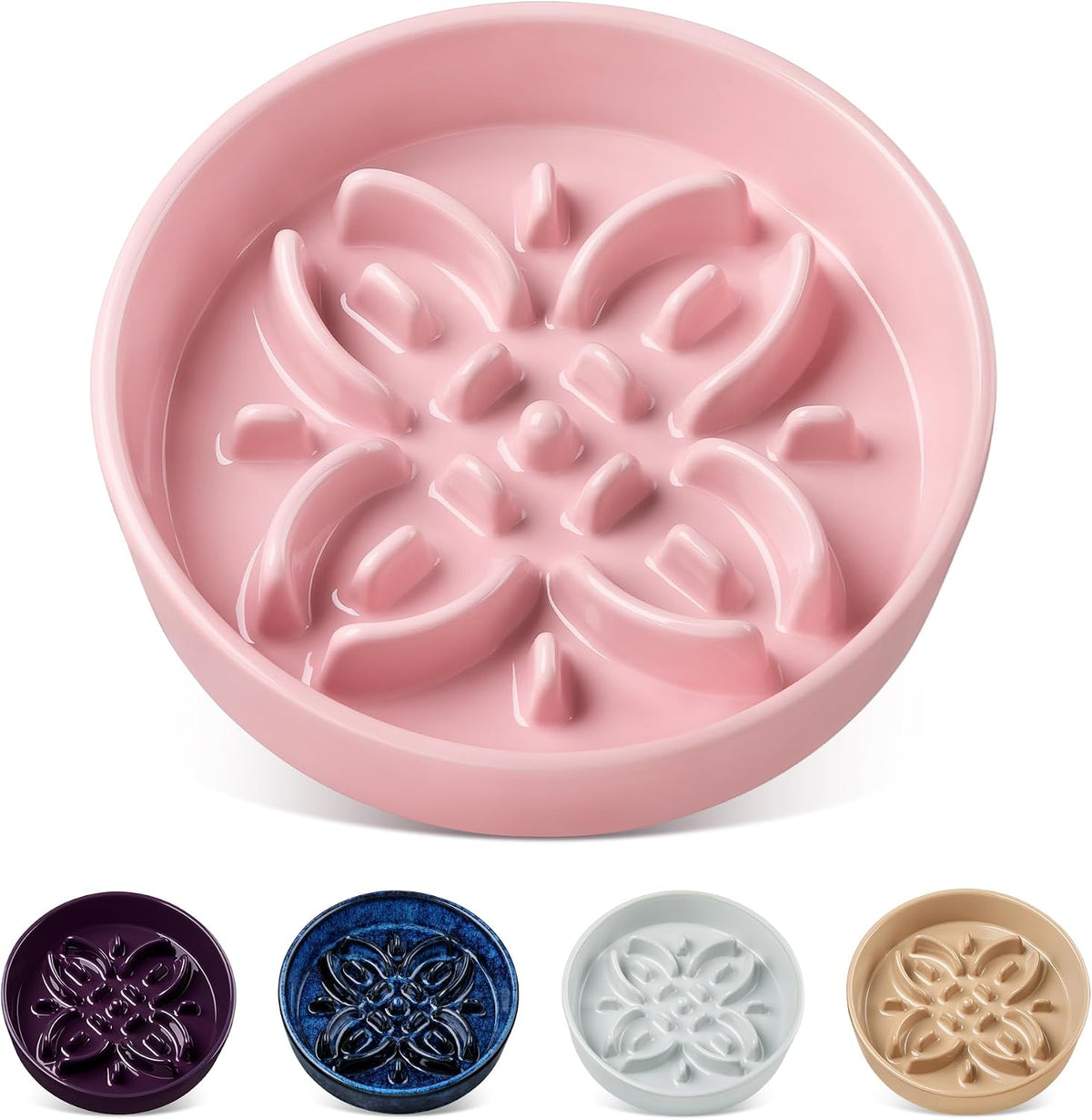 vancasso Ceramic Slow Feeder Dog Bowls - S-0.6 Cups / Pink