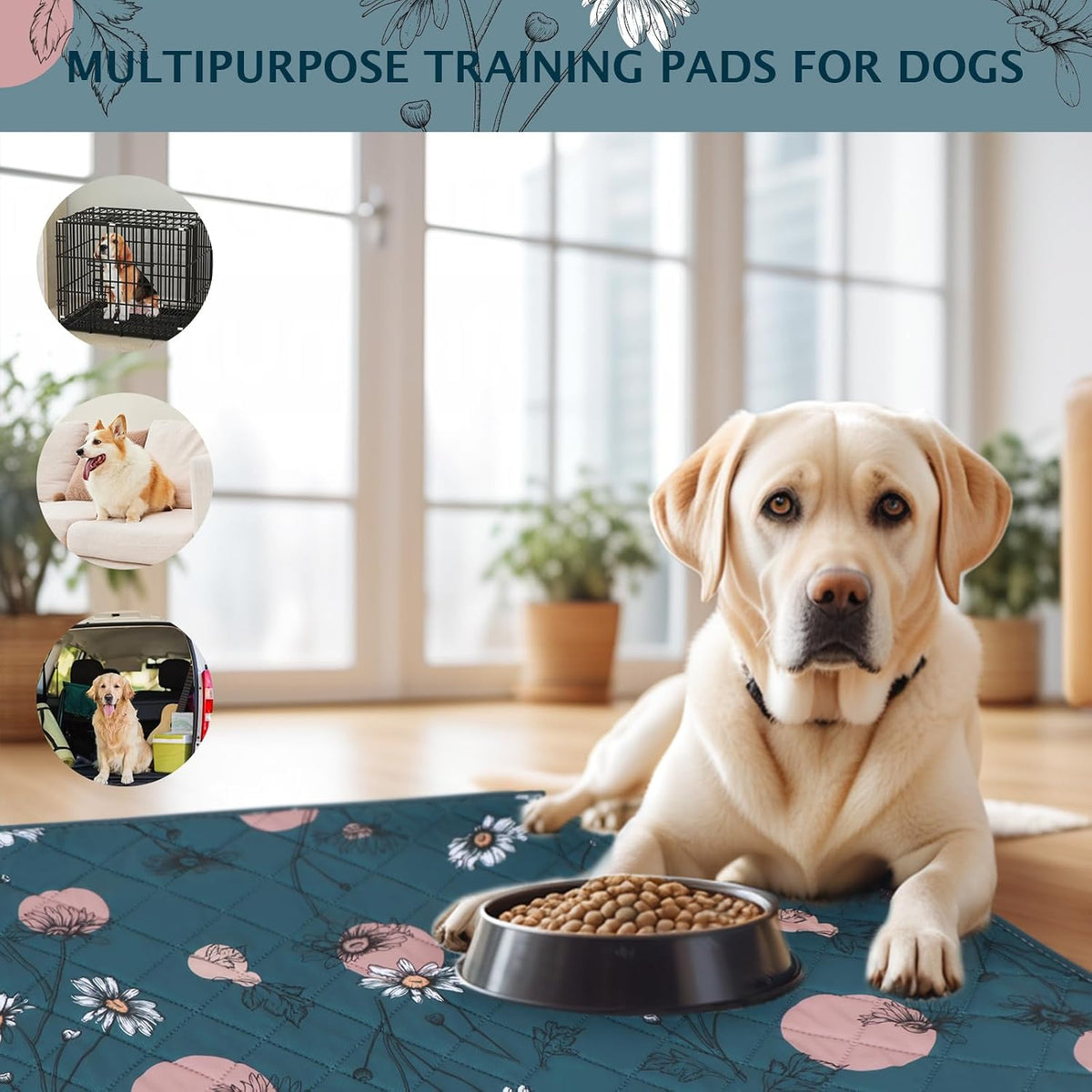 IEUUMLER Washable Pee Pads for Dogs - Navy Blue Daisy / 42"X28"-2pcs - image 3
