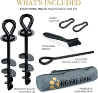 ROYAL-PAW Dog Tie Out Stake - for Large Dogs up to 210 lbs - Heavy Duty Dog Stake for Yard, Beach & Camping Outside - Best in Ground Anchor for a Dog Cable, Leash, Lead Tether (1, Black)