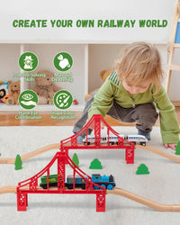 Payarma wooden train track accessories with double suspension bridge and tracks - view 5