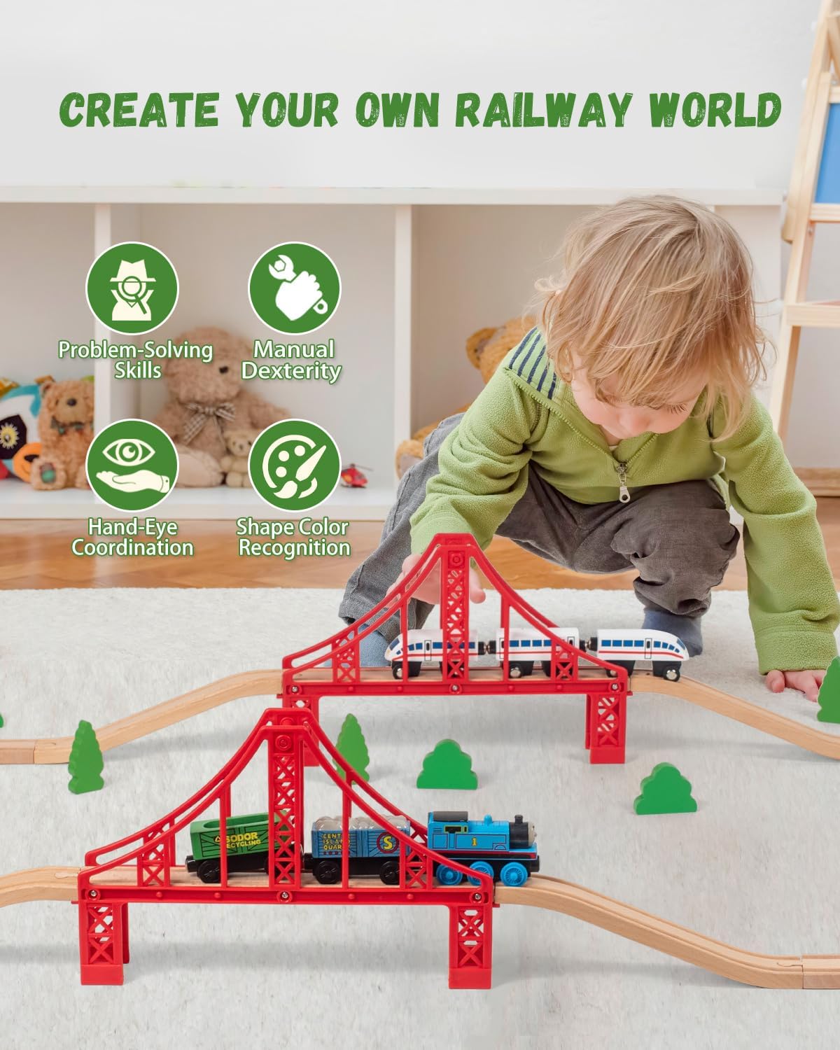 Payarma wooden train track accessories with double suspension bridge and tracks - view 5